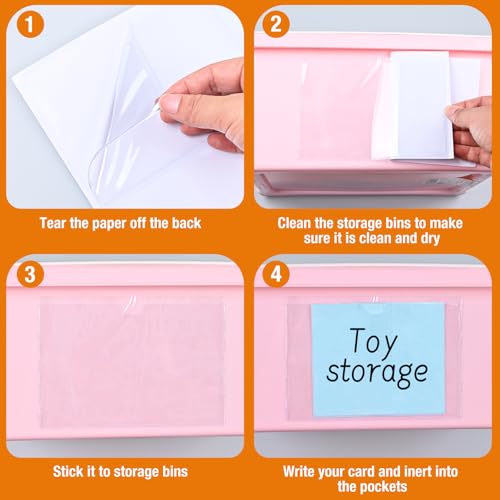 40 PCS Index Card Pockets 4"X6", Self Adhesive Card Pockets, Clear Label Pockets for Storage Bins, Plastic Labels Holders for Organizing, Loading, Drawer,Library Card, Totes, Shelves (4"X6") - size: 4"X6"