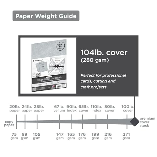 PrintWorks No-Shed Printable Silver Glitter Cardstock 8.5" x 11" - 15 Sheets - 104 lb/280 gsm Silver Glitter Paper - Sparkly Paper for School & Craft Projects - FSC® Certified (00515) - size: 8.5 x 11