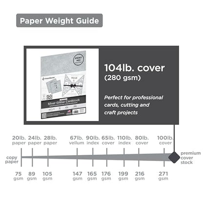 PrintWorks No-Shed Printable Silver Glitter Cardstock 8.5" x 11" - 15 Sheets - 104 lb/280 gsm Silver Glitter Paper - Sparkly Paper for School & Craft Projects - FSC® Certified (00515) - size: 8.5 x 11