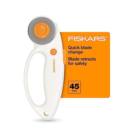 Fiskars 45mm Rotary Cutter for Fabric with Ergonomic Loop Grip, Premium Steel Rotary Fabric Cutter Blade for Precise Cuts, Arts and Crafts, Sewing Supplies and Quilting Tools - color: Standard
