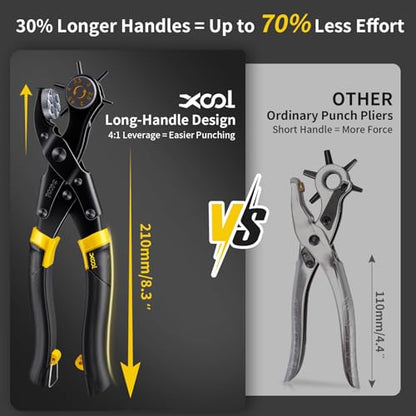 XOOL Upgraded Long Handle Leather Hole Punch Set, Punch Pliers with Effort-Saving Design, Ideal for Belts, Shoes, Saddles & DIY Leather Work - style: Pro
