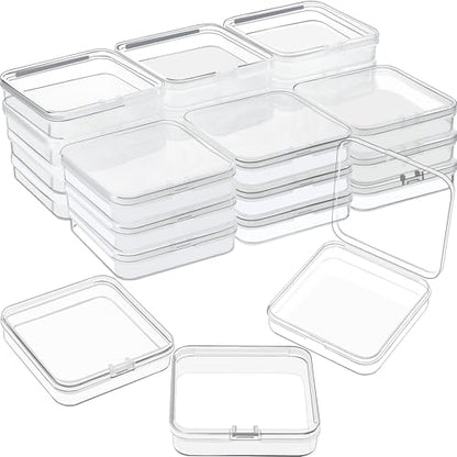 SATINIOR 24 Packs Small Clear Plastic Beads Storage Containers Box with Hinged Lid for Storage of Small Items, Crafts, Jewelry, Hardware (2.76 x 2.76 x 0.67 Inches) - size: 2.76 x 2.76 x 0.67 in