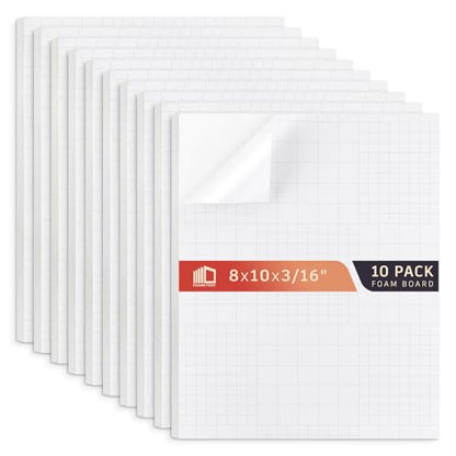 Frametory Self-Adhesive Foam Board, 8x10 Inch - 10 Pack White Mounting Boards with Sticky Backing, Acid-Free 3/16" (5mm) Thick Poster Board for Craft, Photo Mounting, Vision Boards & Presentations - size: 8x10