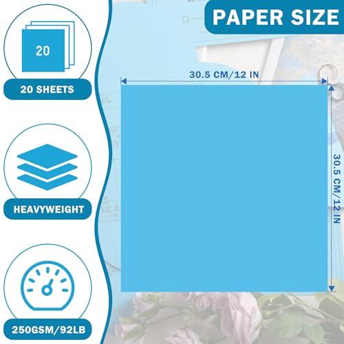 20 Sheets Lake Blue Cardstock 12" x 12" Card Stock 250gsm/92lb Thick Construction Paper for Cricut, Scrapbook, Crafts, Card Making UAP34BL20 - color: Lake Blue