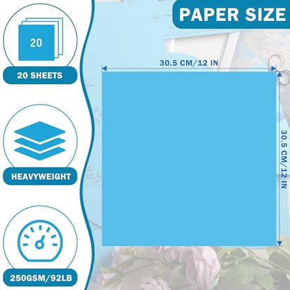 20 Sheets Lake Blue Cardstock 12" x 12" Card Stock 250gsm/92lb Thick Construction Paper for Cricut, Scrapbook, Crafts, Card Making UAP34BL20 - color: Lake Blue