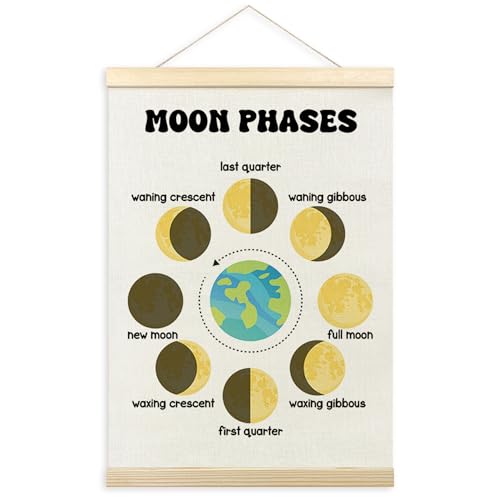 TLESKE Boho Classroom Moon Phases Chart Poster Hanger Frame for Kids, Homeschool Hanging Wall Art Room Decor for Toddlers Nursery Playroom, Preschool Prek Learning Educational Poster Prints, 12x16 - color: 1pc: moon phases, size: 16"L x 12"W
