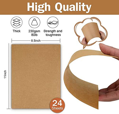 24 Sheets Brown Cardstock 8.5 x 11 Kraft Paper, Goefun 80lb Card Stock Printer Paper for Invitations, Menus, Crafts, DIY Cards - color: brown
