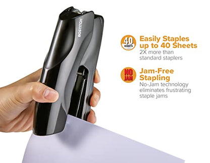 Bostitch Office Heavy Duty Stapler, 40 Sheet Capacity, No Jam, Full Strip, For Classroom, Office or Desk, Black - color: Black, style: Full Strip