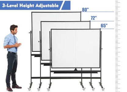 Large Magnetic Mobile Whiteboard 72"x48", Rolling Double Sided Stand Whiteboard on Wheels, Reversible Adjustable Height/Angle Dry Erase Board 6' x 4' Easel White Board for Office Classroom, Black - color: Black, size: 72"W x 48"H