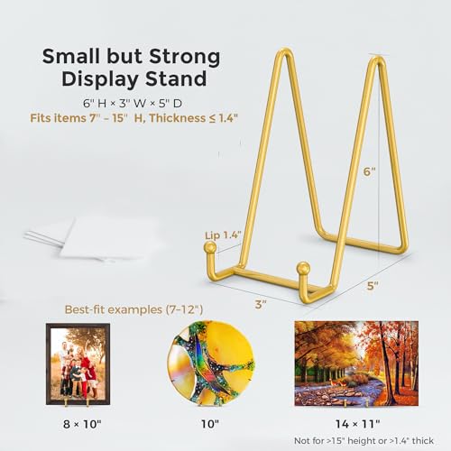 TR-LIFE Plate Stands for Display - 6 Inch Plate Holder Display Stand + Metal Frame Holder Stand for Picture, Decorative Plate, Photo Easel, Tabletop Art (Gold 2 Pack) - size: 6 Inch