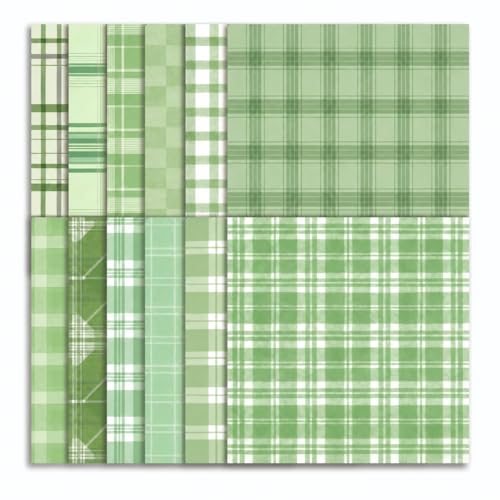 24 Sheets Sage Green Scrapbook Paper 12 Designs Gingham Double Sided Plaid Pattern Scrapbook Paper For DIY Crafts Scrapbook Photo Album Decor,12x 12Inch