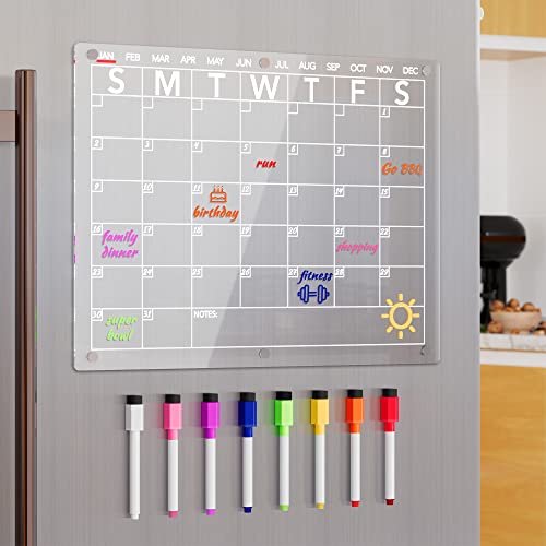 Neatsure Acrylic Magnetic Dry Erase Board Calendar for Fridge, Clear Monthly Planner Whiteboard for Refrigerator, w/ 8 Colors Markers, 15"x11" - size: 15"x11", style: Monthly