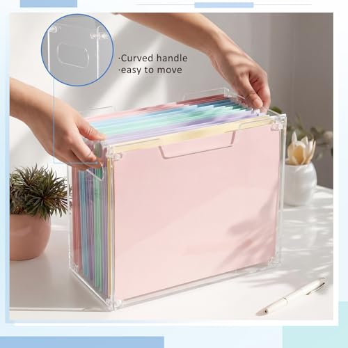 Novabright 1 Pack Acrylic File Organizer Box with Handles, Clear Hanging File Organizer for Letter Size/a4 Filing Crate Bin Holder for Desk, Office, Home, School (Letter,12.2" L x 5.51" W x 9.84" H)