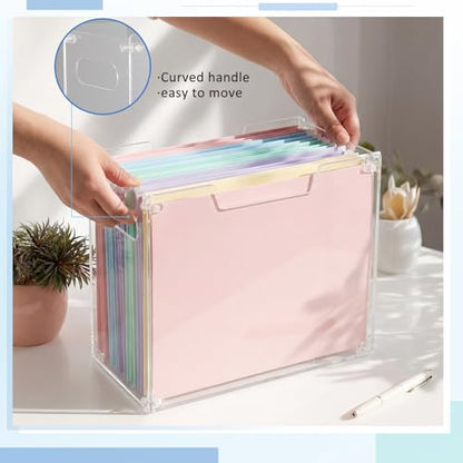 Novabright 1 Pack Acrylic File Organizer Box with Handles, Clear Hanging File Organizer for Letter Size/a4 Filing Crate Bin Holder for Desk, Office, Home, School (Letter,12.2" L x 5.51" W x 9.84" H)