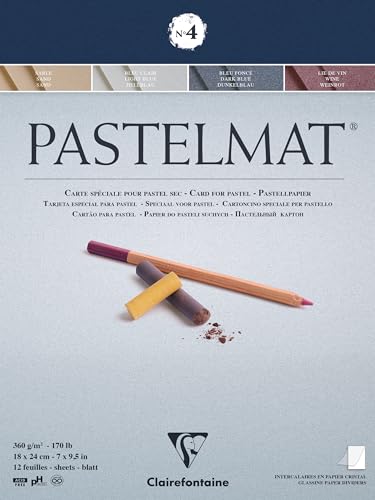 Clairefontaine - Ref 96110C - Pastelmat Pastel Card Pad No.4 (12 Sheets) - 360gsm Card - 18 x 24cm - Assorted Colours - Specially Formulated for Use with Pastels - size: 18 x 24 cm, style: Card Pad No 4