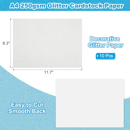 PATIKIL 10 Sheets Silver Glitter Cardstock Paper, A4 250gsm Rectangle Premium Sparkly Paper Craft Cardstock Paper for Scrapbook Card Making DIY Art Projects Wedding Party - color: Silver, size: A4