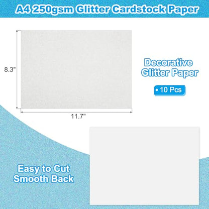 PATIKIL 10 Sheets Silver Glitter Cardstock Paper, A4 250gsm Rectangle Premium Sparkly Paper Craft Cardstock Paper for Scrapbook Card Making DIY Art Projects Wedding Party - color: Silver, size: A4