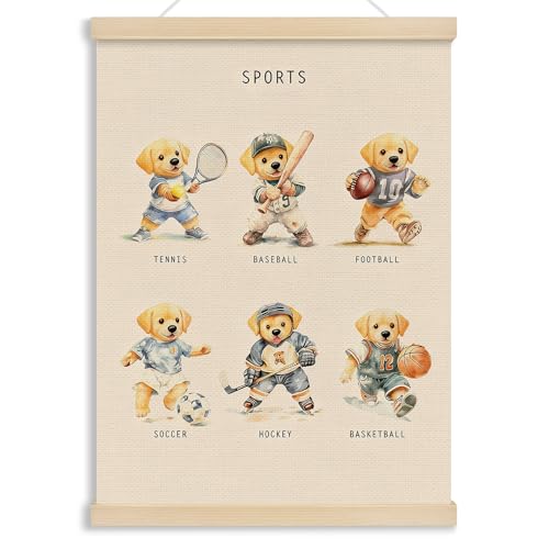MOTERMATE Labrador Retriever Sports Poster Hanger Frame, Sports Nursery Wall Hanging Decor Art Framed for Toddler Kids Boy Nursery Room Bedroom Playroom, Yellow Lab Dog Wall Poster Prints, 12x16 Inch - color: sports