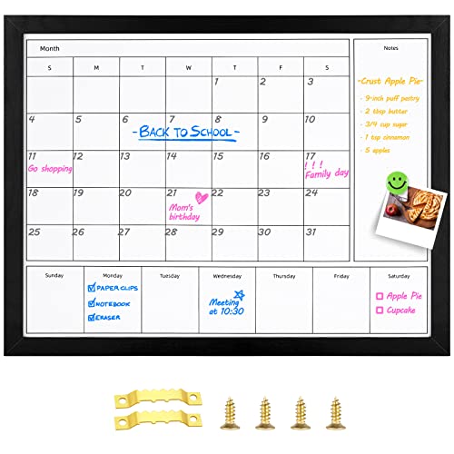 3-in-1 Dry Erase Calendar for Wall, Magnetic Surface Calendar Whiteboard | 17x13 inches Monthly & Weekly Planner Whiteboard, Dry Erase Board with Black Wood Frame, Magnetic Calendar for Classroom - color: Black, size: 17"W x 13"H