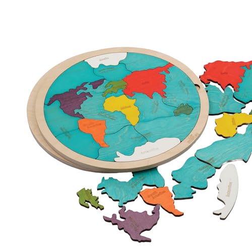 7 Continents & 5 Oceans of the Earth Wooden Jigsaw Puzzle for Kids | 21 Puzzle Pieces | Learning & Educational Toy Gift for Boys & Girls Ages 4 Years and Above - style: World Map - Continents and Oceans