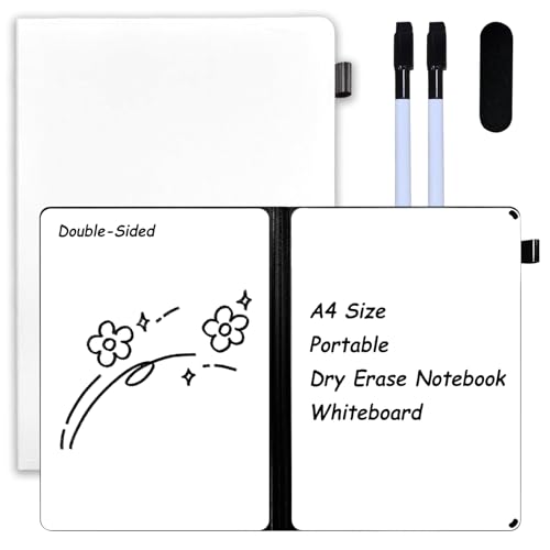 Portable White Board Dry Erase Notebook, Double Sided Folding Whiteboards with Pen and Erase, Small Dry Erase Board for Study, Meeting, Planning 12"x9" (A4), Anti-Ghosting (White) - color: White