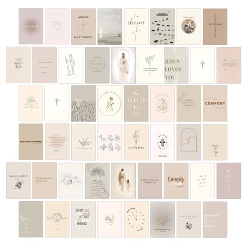 Christian Wall Collage Kit, Neutral Aesthetic Wall Art Prints and Posters, 50 Pcs 4x6 Inch Bible Verse Room Decor, Christian Wall Decor for Bedroom Dorm Office - color: Neutral