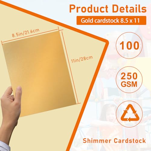 Guakicae 100 Sheets Gold Shimmer Cardstock 8.5 x 11 Scrapbooking Paper, 250gsm/92lb Heavyweight Glossy Paper Card Stock for DIY Making Cards, Wedding, Crafting, Greeting Cards, Invitations, Menus - color: Gold, size: 100 Sheets