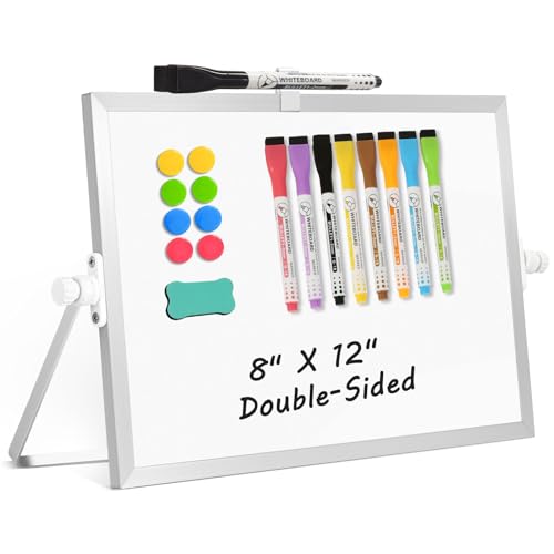 Dry Erase Magnetic White Board, 8" x 12" Double-Sided Desktop Whiteboard with Stand, Portable Small Whiteboard Set for Drawing, Office, Home - color: White, size: 12'' x 8''