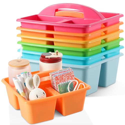 6 Pack 3 Compartment Small Caddy Plastic Classroom Organizer with Handle Portable Teacher Supply Storage Caddy Craft Art Caddies for Pencil, Crayon, Marker, Home, Office, School Supplies(Multicolored) - color: Multicolored