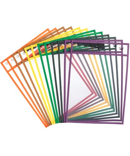 Mr. Pen- Reusable Dry Erase Pocket Sleeves, 10" x 14", 12 Pack | Assorted Colors, Clear Plastic Paper Sleeves, Ticket Holders, Clear Plastic Sheet Protectors, Teacher, School - color: Vintage, size: 12 Pack