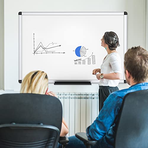 VIZ-PRO Dry Erase Board/Magnetic White Board, 48 X 32 Inches, Silver Aluminium Frame - size: 48"W x 32"H