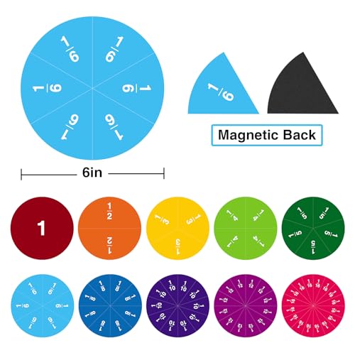 Magnetic Fraction Manipulatives,Educational Puzzle Games Magnets,Calculator Tiles Circles 6" - size: Circle 6"