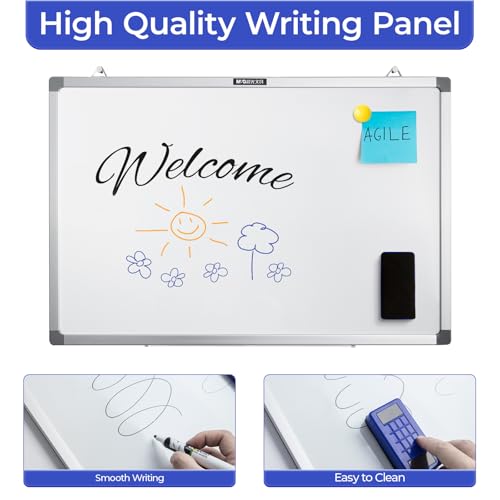 M&G Dry Erase Board Magnetic White Board for Wall, 36” x 24” Whiteboard with 2 Markers & 2 Magnets & 1 Eraser, Hanging Whiteboard with Silver Frame for Planning, Drawing, to Do List, Office Use - size: 36 X 24 Inches
