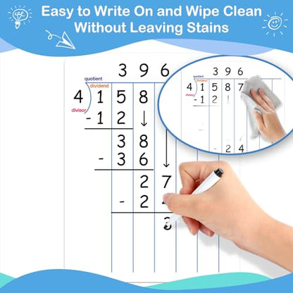 Aizweb 12 Pack Long Division Dry Erase Board Card,12" x 9" Multiplication Small Whiteboard Math Manipulatives for Kids Student Classroom Must Have Homeschool Teacher Supplies Learning Activities - style: 12 Pack Division