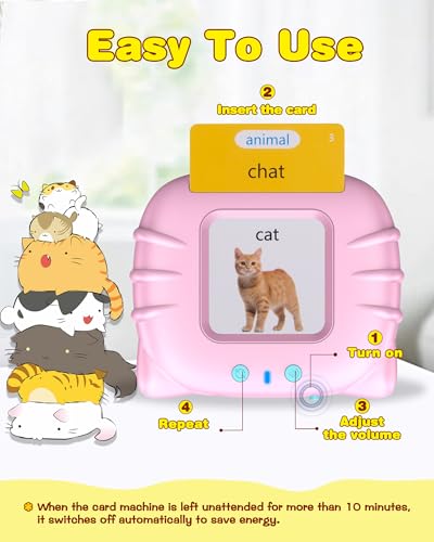 510 Words French Flash Cards for Kids, Toddler Learning Resources Toy, Autism Sensory Toys for Autistic Children Aged 2-4 Pink (French/English/Bilingual) - style: French 510 Words (Pink)