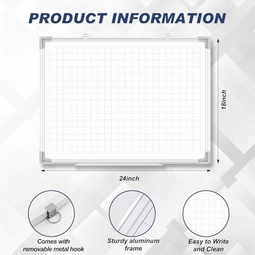 Lincia Magnetic Dry Erase Whiteboard with Lines, 24" x 18" White Board Planner for Wall, Planning Board Ruled Dry Erase Whiteboard with Aluminum Frame for Back to School Classroom Home Office(Grid) - style: Grid