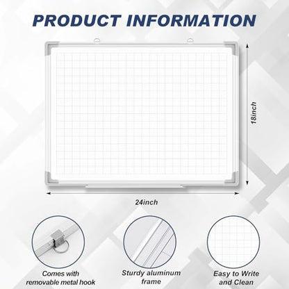 Lincia Magnetic Dry Erase Whiteboard with Lines, 24" x 18" White Board Planner for Wall, Planning Board Ruled Dry Erase Whiteboard with Aluminum Frame for Back to School Classroom Home Office(Grid) - style: Grid