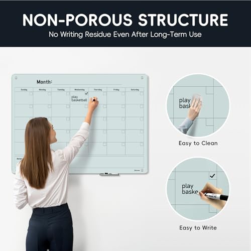 Magnetic Monthly Calendar Glass Whiteboard - Glass Dry Erase Board 48"x36" Large Frameless Glass Board for Walls Office School and Home - color: Mothly-c, size: 48" x 36"