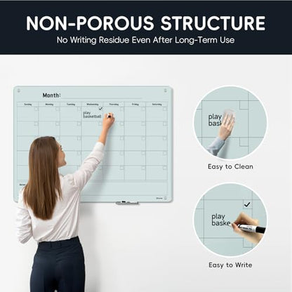 Magnetic Monthly Calendar Glass Whiteboard - Glass Dry Erase Board 48"x36" Large Frameless Glass Board for Walls Office School and Home - color: Mothly-c, size: 48" x 36"