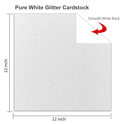 Rramorrra White Glitter Cardstock Paper 12" x 12" 15 Sheets 350gsm/130lb Heavyweight Premium White Sparkly Construction Paper for Cricut Machine, Halloween, Christmas, DIY Craft, Scrapbooking - color: white
