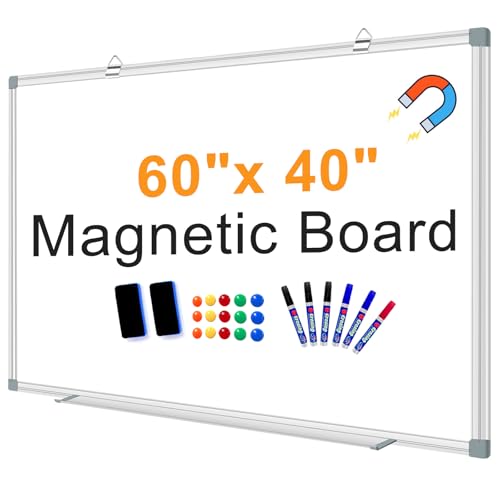 Large Magnetic Dry Erase Whiteboard, 60"X40" White Board for Wall with Long Pen Tray, Dry Erase White Board for Home Office Classroom