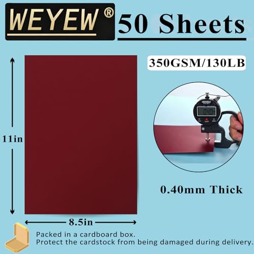 50 Sheets 130lb WineRed Cardstock, 8.5" x 11", Extra Heavy Duty WineRed Paper for Card Base DIY Craft Card Making, 130LB Cover 350 GSM - color: WineRed, size: 130lb-50sheets