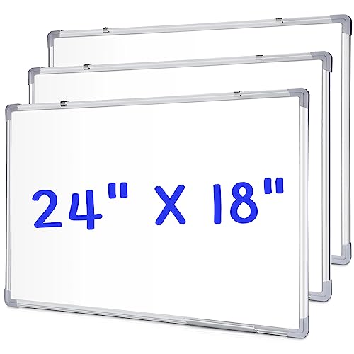 Tinlade 3 Pack Dry Erase Boards, Magnetic Dry Erase White Board Bulk Silver Aluminum Framed Whiteboard Message Presentation Wall Mounted for School Office and Home(24 x 18 Inch) - size: 24 x 18 Inch