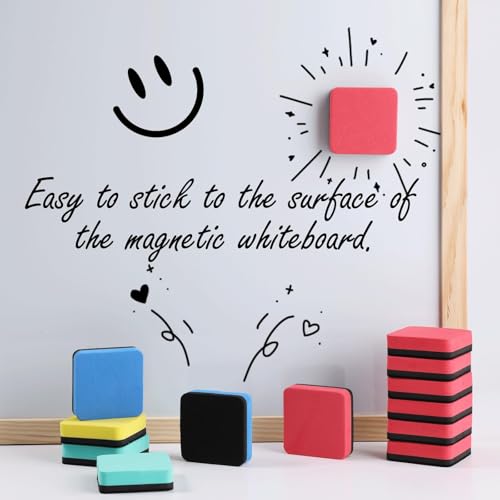 XKDOUS 12 Pack Dry Erase Eraser, Magnetic Whiteboard Eraser, Small White Board Eraser for Kids, Dry Erase Board Eraser, Mini Dry Erase Erasers Perfect for Classroom(4 Color, 2 x 2 Inch) - color: 12pcs Red,yellow,blue,green