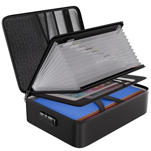 ENGPOW File Organizer Bag with 13 Pocket Accordion File Folder, Fireproof Document Organizer with Lock& Labels,Multi-Layer Portable Home Travel Safe Storage Box for Important Documents,Files and More - color: Black, style: 13 Pockets