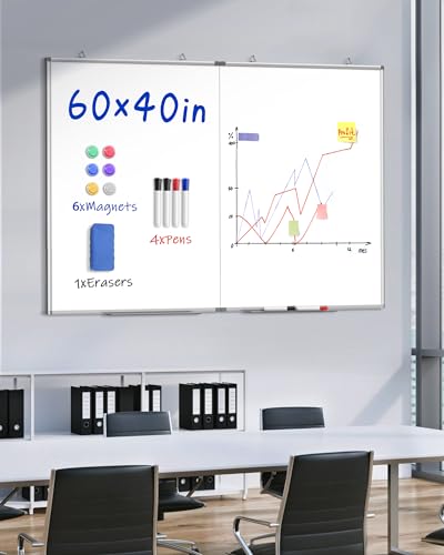 60"X 40" Large Magnetic Dry Erase Whiteboard, Wall Hanging Board with 4 Pens & 1 Dry Erasers & 6 Magnets, Sliver Aluminum Frame White - color: White, size: 60"W x 40"H