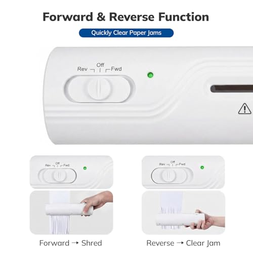 Mini Paper Shredder, Portable Paper Shredder for Home, 3-Sheet Strip Cut 4mm, Compact Paper Shredder with Forward & Reverse and Overheat Protection, Small Shredder for Desk and Home Office (L, White) - size: White
