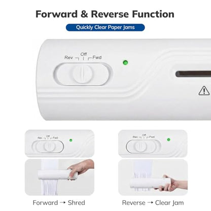 Mini Paper Shredder, Portable Paper Shredder for Home, 3-Sheet Strip Cut 4mm, Compact Paper Shredder with Forward & Reverse and Overheat Protection, Small Shredder for Desk and Home Office (L, White) - size: White