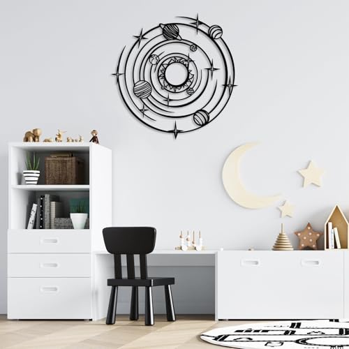 Galaxy Metal Wall Art, Space Metal Wall Art, Metal Line Wall Decor, Science Wall Art, Galaxy Wall Decor, Space Wall Art, Minimalist Abstract Wall Art, Wall Art for Living Room (Black, 18"x18" | 47x47cm) - color: Black, size: 18"L x 18"W