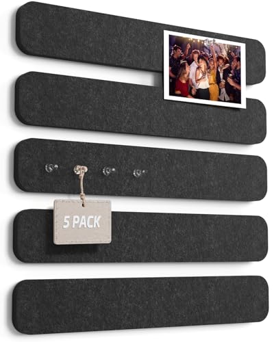 JBER Felt Strip Board 5 Pack 13"x2", Cork Board Alternative Pin Bulletin Board, Self-Adhesive Vision Board with 25 Push Pins for Walls, Office & Home Decor(Black) - color: Black, size: 5 Pack
